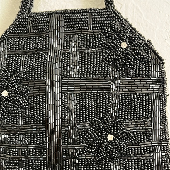 Vintage Unbranded Womens Art Deco Micro Beaded Hand Bag Black Rhinestone Accents - Picture 9 of 11